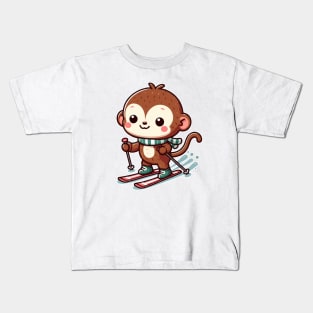Cute monkey Skiing Kids T-Shirt